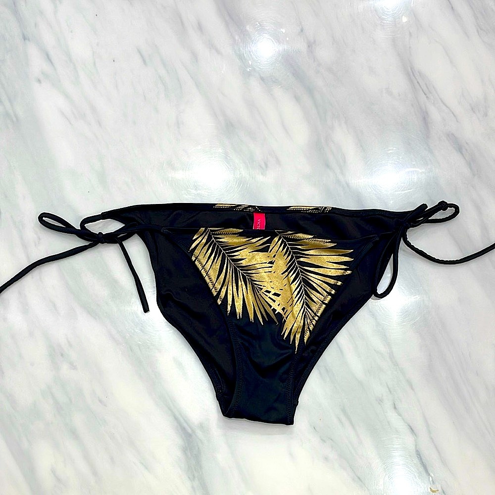 NWOT. Black Bikini Bottom with Gold Leaf Design